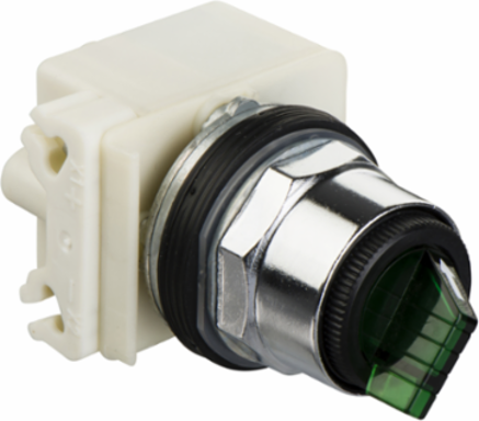 Illuminated Selector Switch Head 30 mm, Metal, Green, 2 Positions, 110-120V
