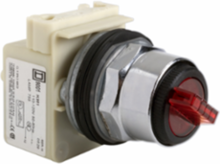 Illuminated Selector Switch Head, 30mm, Red, 2 Positions, Metal, 110-120V