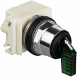 Illuminated Selector Switch Head, 30mm, Green, Long Handle, LED 24-28V