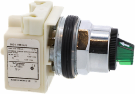 Illuminated Selector Switch Head, 30mm, Green LED, 2 Positions, Metal