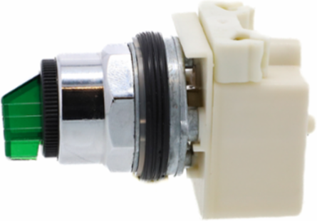 Illuminated Selector Switch Head, 30mm, Green LED, 2 Positions, Metal
