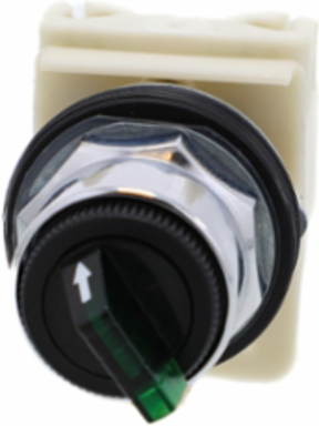 Illuminated Selector Switch Head, 30mm, Green LED, 2 Positions, Metal