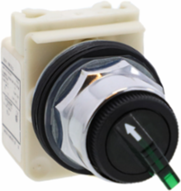 Illuminated Selector Switch Head, 30mm, Green LED, 2 Positions, Metal