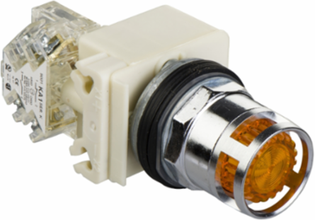 Illuminated Push-Button 30 mm Amber Flush Spring Return LED Yellow 120V