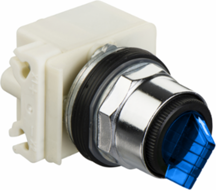 Illuminated Selector Switch, 30mm, Blue, 3 Positions, 24-28V
