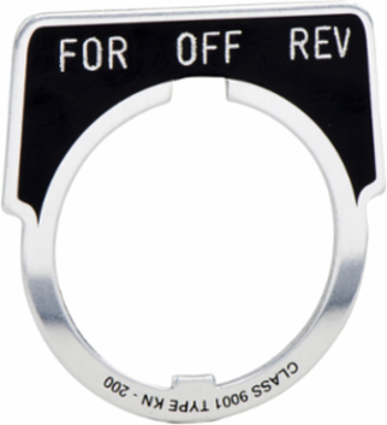 Harmony 9001K, Harmony 9001SK, legend, 30mm, aluminium, black with silver letters, 40x43mm, marking FORWARD-OFF-REVERSE
