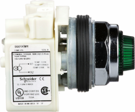 Harmony 9001K Green Pilot Light, 30 mm, 110...120V, Metal Bezel, IP66