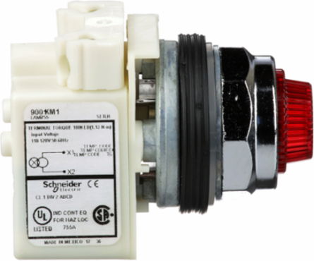 Harmony 9001K Red Pilot Light, 30 mm, 110-120V AC, Metal Bezel, IP66