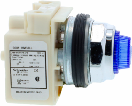 Harmony 9001K 30mm Blue LED Pilot Light, Metal & Polycarbonate, 120V