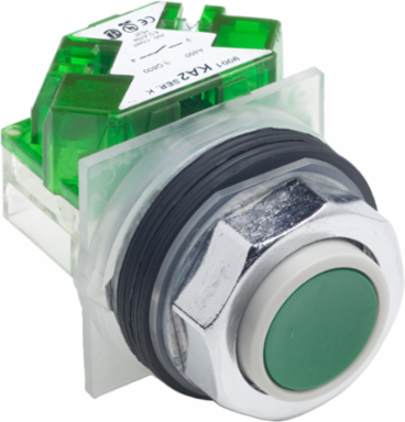 Push-button Harmony 30mm Green Metal Spring Return 1 NO