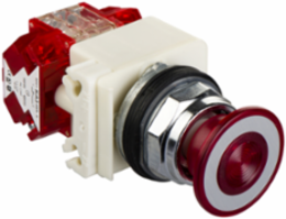 Illuminated Push Button, 30 mm, Red Mushroom, LED, 120V