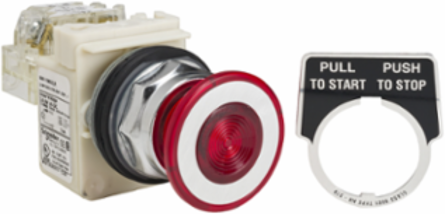 Illuminated Push Button, Metal Mushroom 41mm, 30mm, 24-28V, LED Red