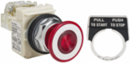 Illuminated Push Button, Metal Mushroom 41mm, 30mm, 24-28V, LED Red