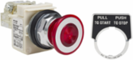 Illuminated Mushroom Push Button 30 mm Red, 120V, 1 C/O
