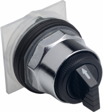 Selector Switch Head, 30mm, 3 Positions, Spring Return, Black Metal