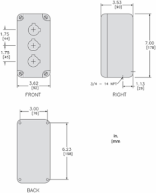 Harmony Empty Control Station, Aluminium, 3 Cut-Outs,   30mm