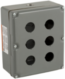 30MM Control Station Aluminum, 6 Cut-Outs, NEMA 3/4/13, Green Premium
