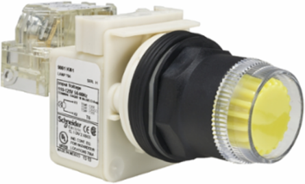 Illuminated Push-Button 30mm Yellow, LED, 24-28V, Spring Return