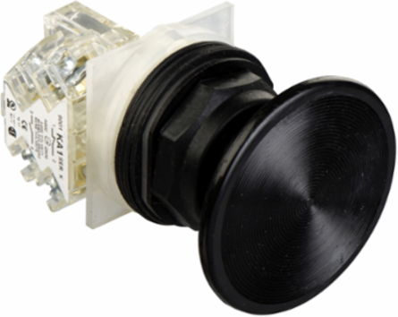Push-Button 30 mm Mushroom Black, IP66, Spring Return, 1 NO