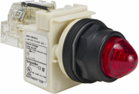 Push-to-Test Pilot Light, 30 mm, Red LED, IP66, 120V
