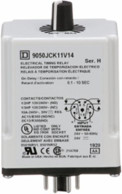 Timing Relay, DPDT, 10A, 0.1-10 Sec Delay, 24 V AC/DC