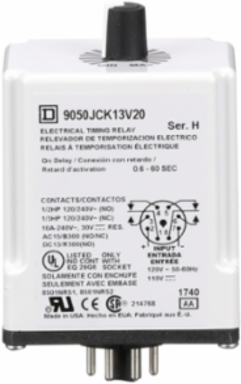 JCK Plug-In Timing Relay, 0.6-60 Seconds Delay, 10A, 240V AC