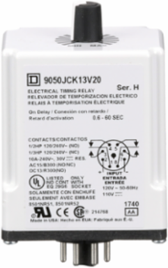 JCK Plug-In Timing Relay, 0.6-60 Seconds Delay, 10A, 240V AC