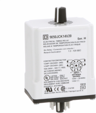 Timing Relay, 10A, 120/240 VAC, 1.2 to 120 Seconds Delay