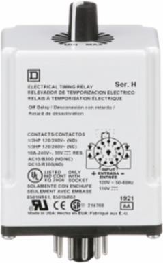 Timing Relay, Plug-In, 1.8-180 s Delay, 10A, 240V AC
