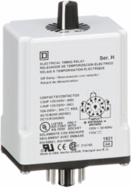 Timing Relay, Plug-In, 1.8-180 s Delay, 10A, 240V AC
