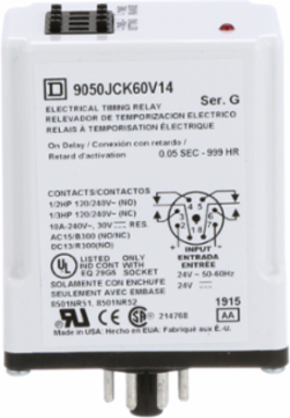 Plug-In Timing Relay, 0.5 Sec to 999 Hours, 10A, 240V AC, DPDT