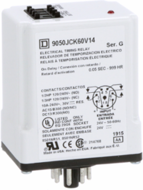 Plug-In Timing Relay, 0.5 Sec to 999 Hours, 10A, 240V AC, DPDT