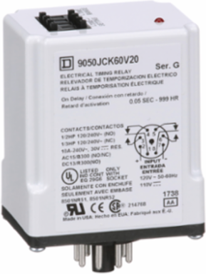 Timing Relay, Plug-In, 0.5s to 999h, 10A, 120/240V AC