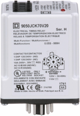 Multifunction Timing Relay, DPDT, 10A, 0.5 Sec to 999 Hours