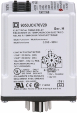 Multifunction Timing Relay, DPDT, 10A, 0.5 Sec to 999 Hours