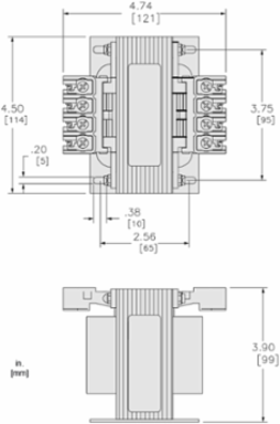 Transformer, Type T, industrial control, 300VA, 1 phase, 208V primary, 24V secondary, 80C rise