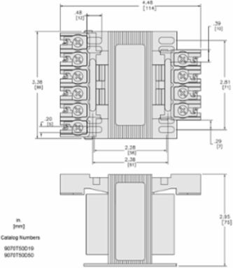 Type T Industrial Control Transformer, 50VA, 1 Phase, 208/240/277/380/480V Primary, 24V Secondary