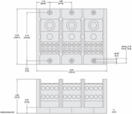 Linergy Power Distribution Block, 3 Pole, 335A Cu, 600V, 1 Line, 8 Load