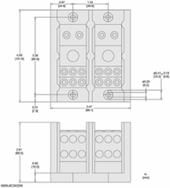 Power Distribution Block, 2 Pole, 6 Load, 350A Copper, 600V
