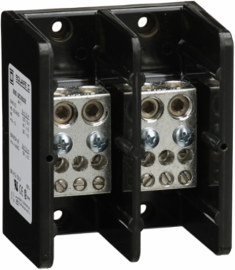 Power Distribution Block, 2 Pole, 6 Load, 350A Copper, 600V