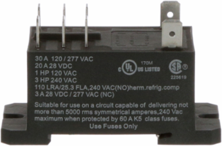 Power Relay, DPDT, class F coil insulation, DIN rail and panel mount cover, 30A, 24V AC, 2 C/O