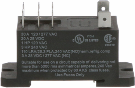 Power Relay, DPDT, class F coil insulation, DIN rail and panel mount cover, 30A, 12V DC, 2 C/O