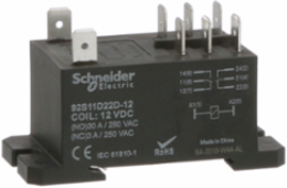 Power Relay, DPDT, class F coil insulation, DIN rail and panel mount cover, 30A, 12V DC, 2 C/O