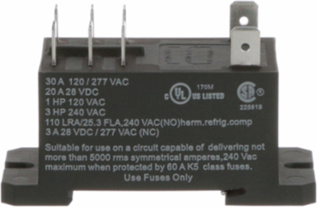 Power Relay, DPDT, class F coil insulation, DIN rail and panel mount cover, 30A, 24V DC, 2 C/O