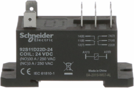 Power Relay, DPDT, class F coil insulation, DIN rail and panel mount cover, 30A, 24V DC, 2 C/O