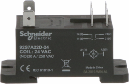 Power Relay, DPST-NO, class F coil insulation, DIN rail and panel mount cover, 30A, 240V AC, 2NO