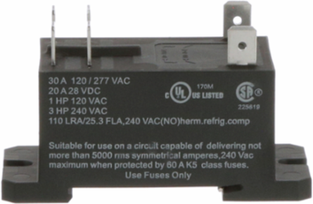 Power Relay, DPST-NO, class F coil insulation, DIN rail and panel mount cover, 30A, 240V AC, 2NO