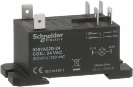 Power Relay, DPST-NO, class F coil insulation, DIN rail and panel mount cover, 30A, 240V AC, 2NO