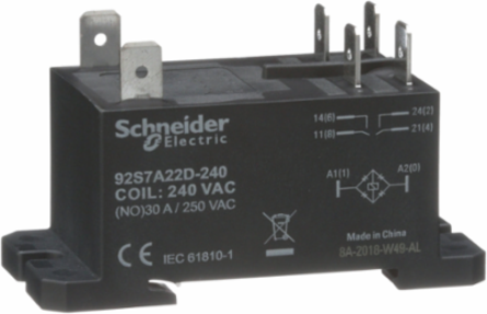 Power relay, SE Relays, DPST-NO, 30A, 240 VAC, DIN rail and panel mount cover, class F insulation