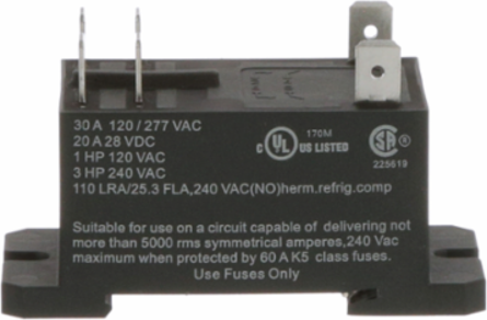 Power Relay, DPST-NO, class F coil insulation, DIN rail and panel mount cover, 30A, 12V DC, 2NO